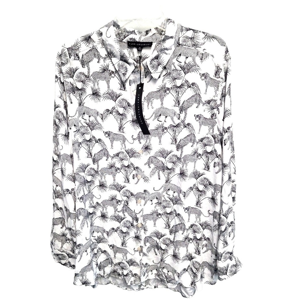 Jane and Delancey 1X White/Black Cheetah Print Blouse NWT Button Up